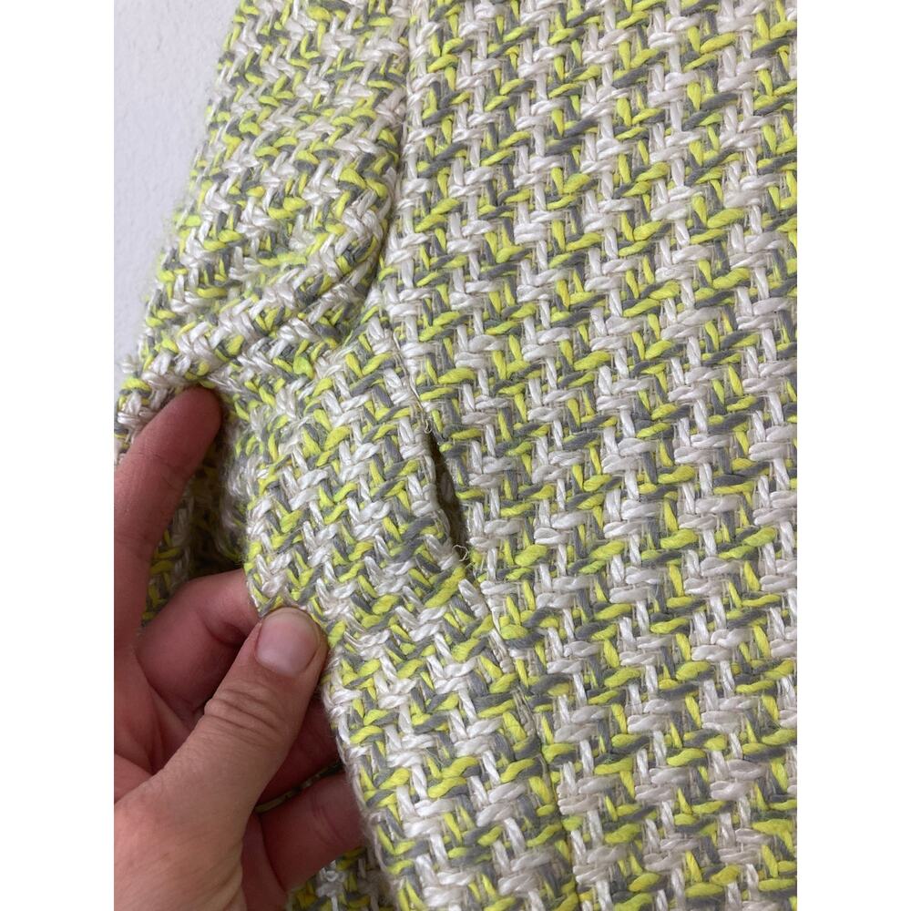 Theory Twee Woven Lime Green Collarless Houndstooth Preppy Tweed Blazer Jacket 6 - Picture 11 of 11